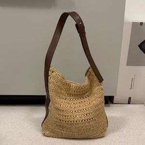 Zara Brown Leather/Raffia Shoulder Tote
